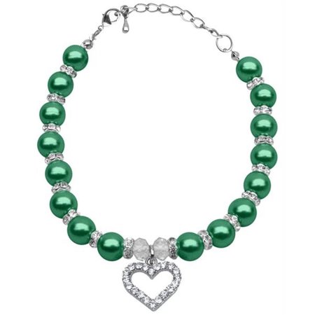 UNCONDITIONAL LOVE Heart and Pearl Necklace Emerald Green Md 8-10 UN921496